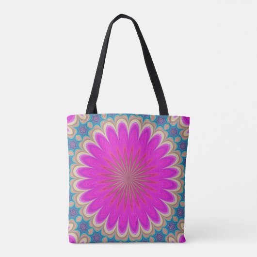 Retro Floral Mandala Psychedelic Flower Power Draagtas (Achterkant)