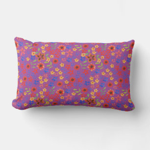 Retro Floral Miniprint op Magenta Lumbar Pillow Kussen