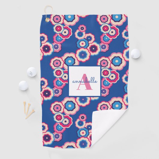 Retro Floral Monogram Voornaam Golfhanddoek (Insitu)