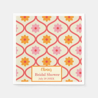 Retro Floral Ogee Mid-Century Modern Bridal Shower Servet