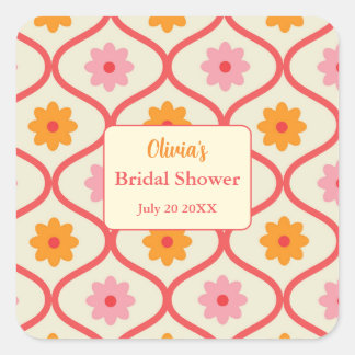 Retro Floral Ogee Mid-Century Modern Bridal Shower Vierkante Sticker