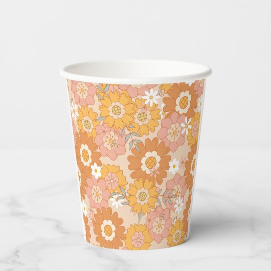 Retro floral one groovy baby papieren bekers (Achterkant)