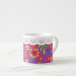 Retro Floral op Magenta, Faux Lace Espresso Mok