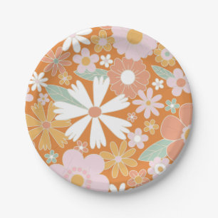 Retro Floral oranje roze Birthday Paper Bord