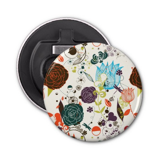 Retro Floral Patroon 2 Button Flesopener (Voorkant)