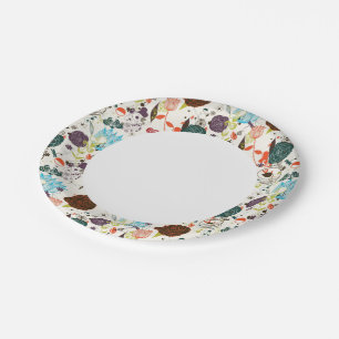Retro Floral Patroon 2 Papieren Bordje