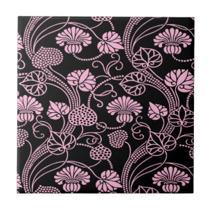 Retro Floral Patroonroze op zwart Tegeltje