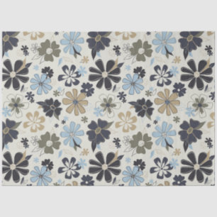 Retro Floral Pattern Blue Tan Tissuepapier