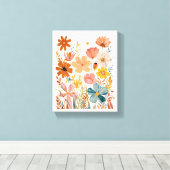 Retro Floral Pattern Canvas Afdruk (Insitu (Houten vloer))