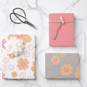 Retro Floral Pattern en Plain Pink Inpakpapier Vel