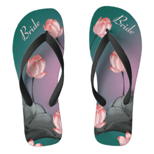 Retro Floral Pattern Lotus Wedding Bride Teenslippers