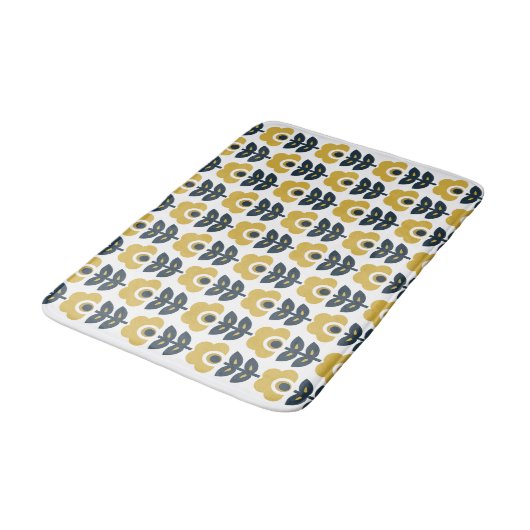 Retro Floral Pattern Navy and Mustard Yellow Badmat (Gekanteld)