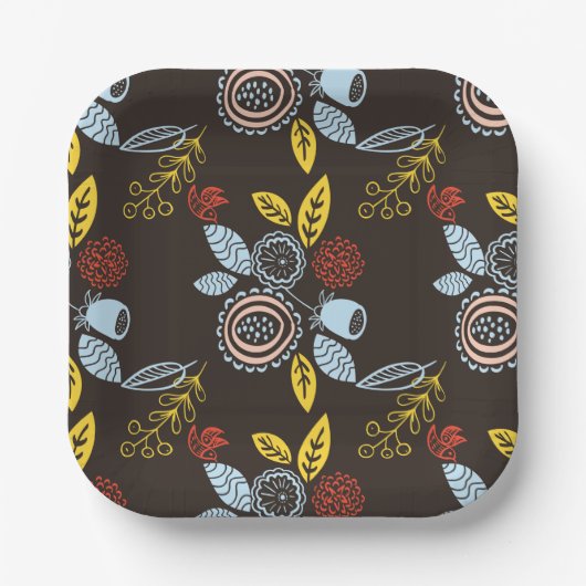 Retro Floral Pattern Papieren Bordje (Voorkant)