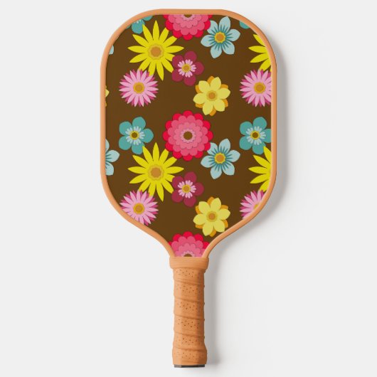 Retro Floral Pattern Pickleball Paddle (Voorkant)