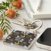 Retro Floral Pattern Sleutelhanger (Voorkant Rechts)
