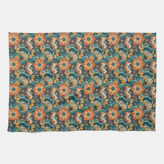 Retro Floral Pattern Theedoek (Horizontaal)