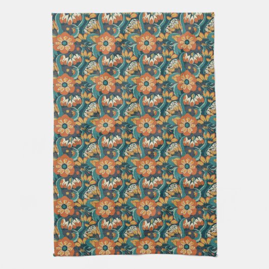 Retro Floral Pattern Theedoek (Verticaal)