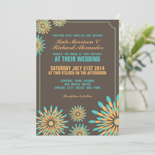 Retro Floral Pattern Weddenschap Kaart (Staand voorkant)