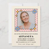 Retro Floral Photo 56e anniversaire invitation Ble (Devant)