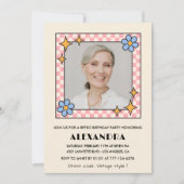 Retro Floral Photo 86e anniversaire invitation Ble (Devant)