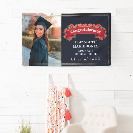 Retro Floral Photo Gradual Party Uitnodiging Spandoek (Insitu)