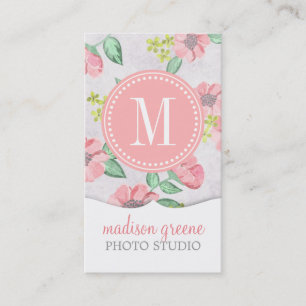 Retro Floral Pink Waterverf op maat Visitekaartje