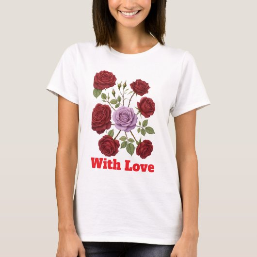 Retro Floral Romantisch Botanisch Roos T-shirt (Voorkant)