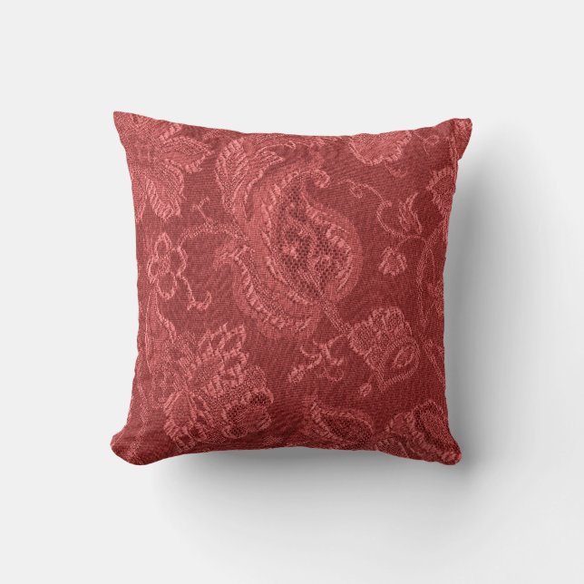 Retro  Floral Rust Red Sierkussen (Voorkant)