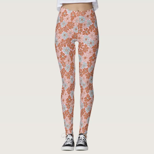 Retro Floral Seamless Pattern Leggings (Voorkant)