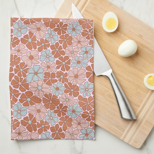 Retro Floral Seamless Pattern Theedoek (Quarter Fold)