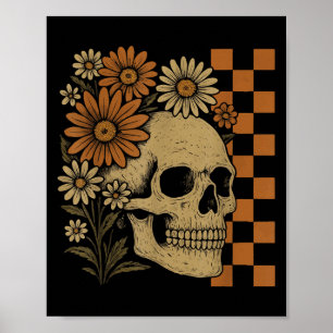 Retro Floral Skelet Funny Skull Halloween Poster