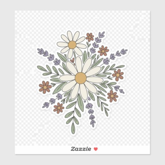 Retro Floral Sticker – Vintage Daisy & Wildflowers (Feuille)