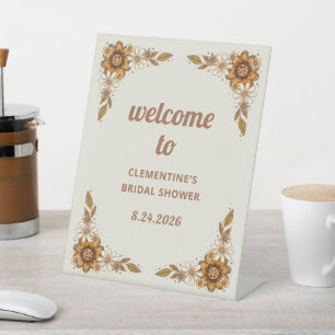 Retro Floral Vrijgezellenfeest Welkom Reclamebord Met Voetstuk