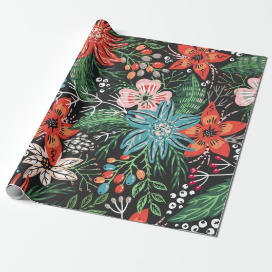 Retro Floral wrapping Paper Cadeaupapier (Uitgerold)