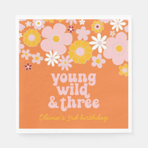 Retro Floral Young Wild Drie verjaardag Napkins Servet