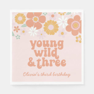 Retro Floral Young Wild Drie verjaardag Napkins Servet