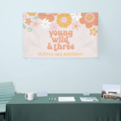 Retro Floral Young Wild Three Birthday Banner (Beurs)