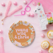 Retro Floral Young Wild Three Birthday Paper Bord (Feest)