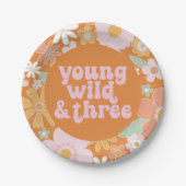 Retro Floral Young Wild Three Birthday Paper Bord (Voorkant)