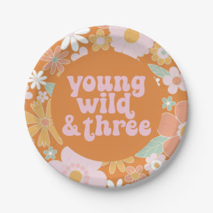Retro Floral Young Wild Three Birthday Paper Bord