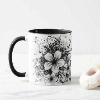 retro florale elegant zwarte bloemen koffie - mok