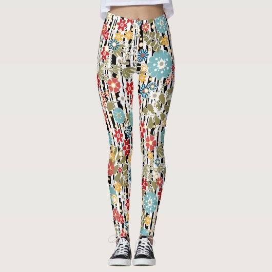 Retro, florale retro leggings (Voorkant)