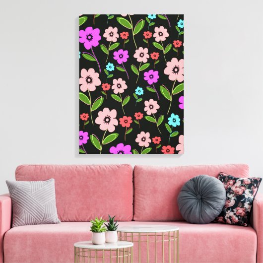 Retro Florals Canvas Afdruk (Insitu (Woonkamer))