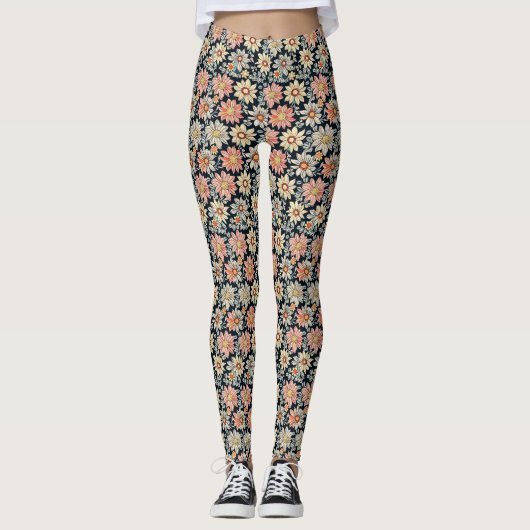 Retro Flore Vintage marguerite Imprimer Leggings (Devant)