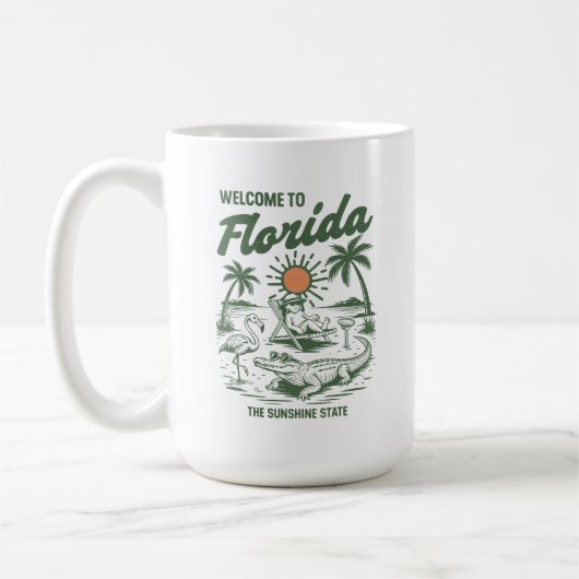 Retro Florida Alligator Palmbomen Zonsondergang Koffiemok (Links)