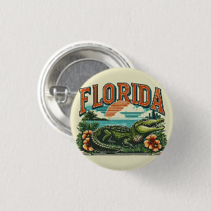 Retro Florida Alligator Ronde Button 3,2 Cm
