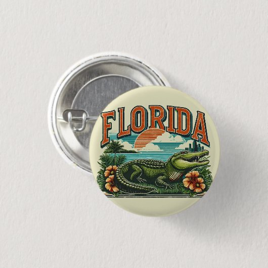 Retro Florida Alligator Ronde Button 3,2 Cm (Voorkant /achterkant)