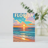 Retro Florida Beach: Geïllustreerde zonsondergang Briefkaart (Staand voorkant)