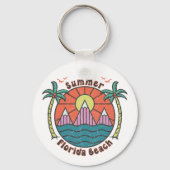 Retro Florida Beach Sunset Sleutelhanger (Voorkant)