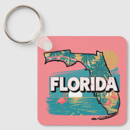 Retro Florida Silhouette Square Sleutelhanger